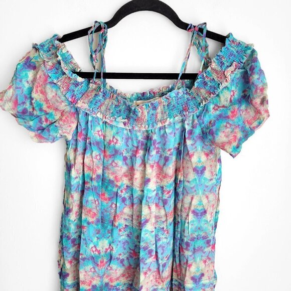 NWT Anthropologie Pepin  Willa Watercolor Ruched Shoulder Boho Mini Dress - Picture 5 of 12